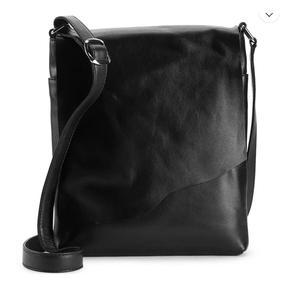 ILI New York Leather Crossbody Raw Edge‎ Flap Bag Black Minimalist